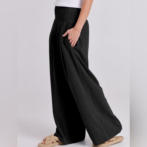 High Waisted Black Linen Palazzo Wide-Leg Pants, Size XL - Picture 3 of 8